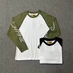 Corteiz Devil's Island Letter Embroidery Print Trendy High Street Unisex Casual Color-Block Raglan Long Sleeve T-Shirt Trendy