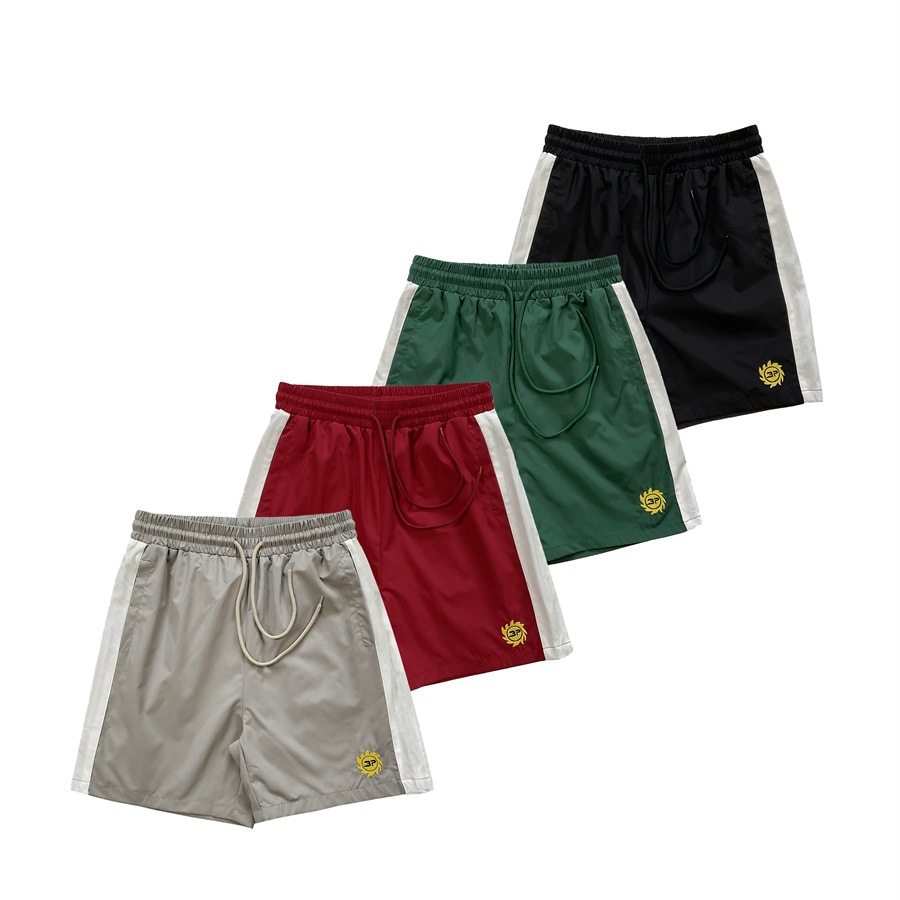 美式复古徽章字母刺绣拼色休闲裤