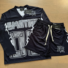 MIXED EMOTION美式男女宽松长袖网眼球衣休闲短裤速干运动套装