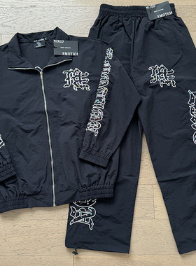 MIXED EMOTION镶钻绣花风衣外套宽松直筒长裤男女休闲运动套装