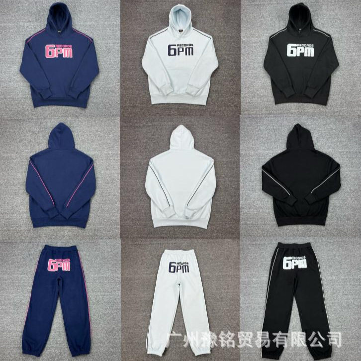 潮牌6PM刺绣字母嘻哈加绒套头连帽卫衣卫裤高街宽松休闲套装
