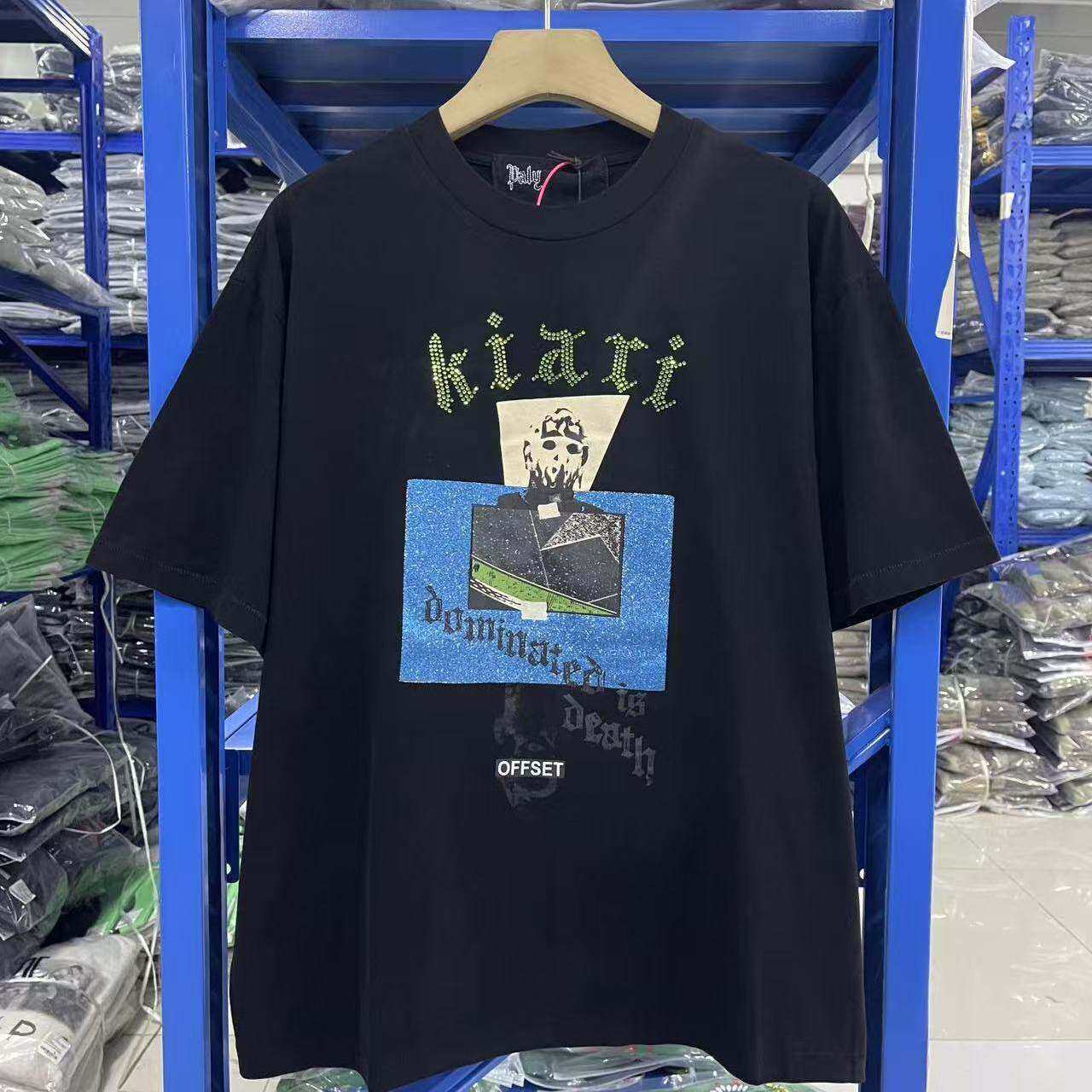 跨境Paly Hollywood新款联名字母印花洗水做旧T烫钻宽松休闲短袖