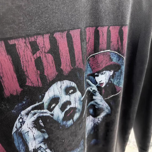 玛丽莲曼森摇滚乐队男女宽松水洗做旧圆领vintage上衣印花短袖T恤