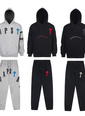 Trapstar美潮秋冬撞色字母毛巾刺绣新款连帽卫衣男女休闲长裤套装