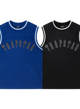 正确版 Trapstar 刺绣字母网眼运动休闲男女夏季潮牌无袖背心T恤