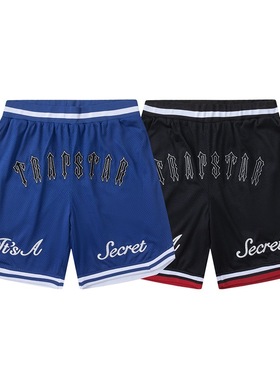 正确版 Trapstar 夏季潮牌刺绣字母拼接网眼高街嘻哈男女运动短裤