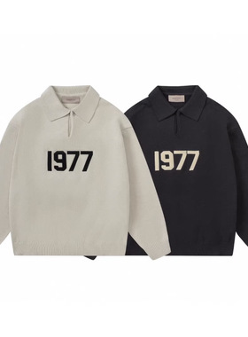 FOG潮牌ESSENTIALS第八季复线1977植绒刺绣宽松POLO领针织衫毛衣