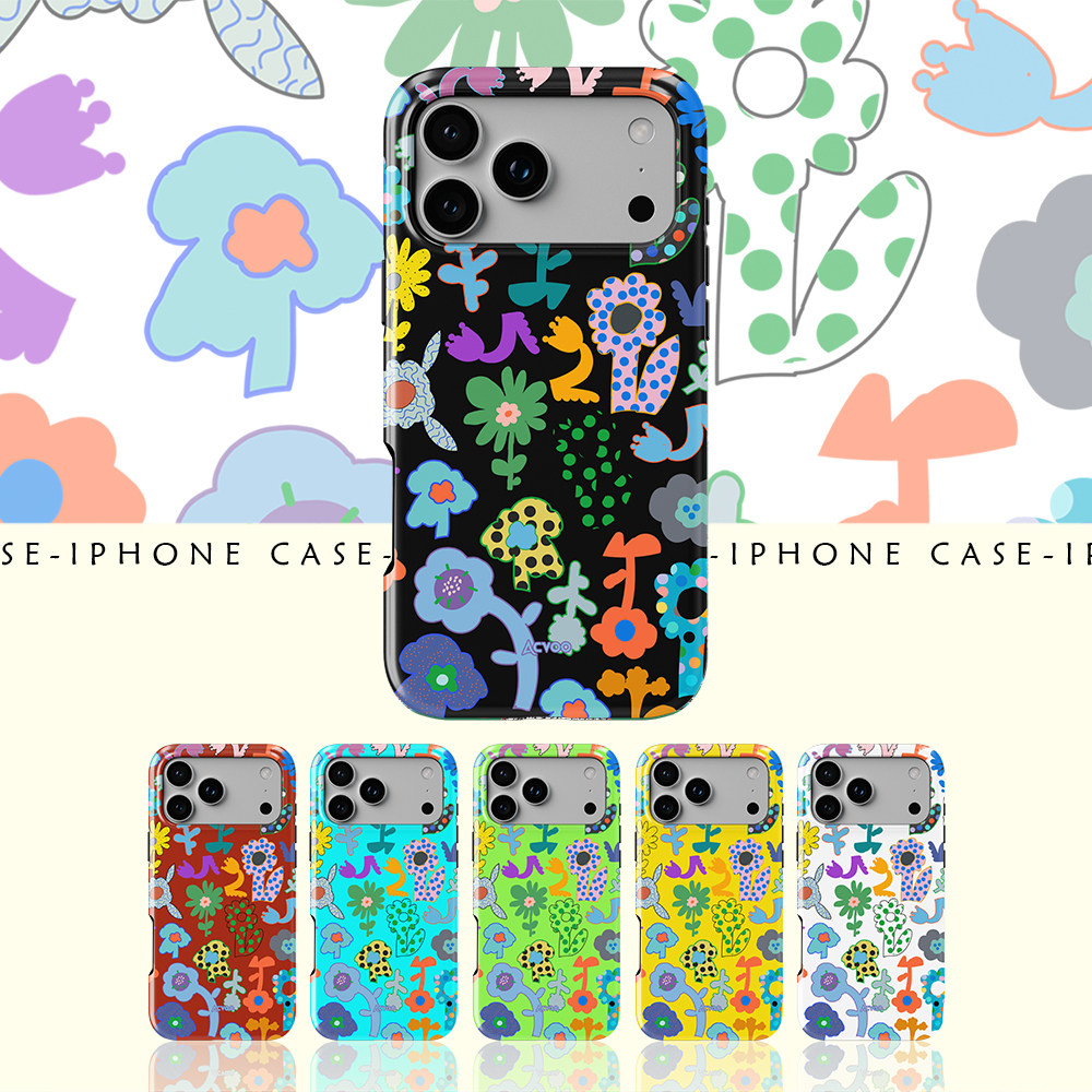 Acvoo几何花朵黄色蓝色绿色黑色创意iPhone15Promax保护14适用于苹果13手机壳12防摔壳11不褪色可水洗全包