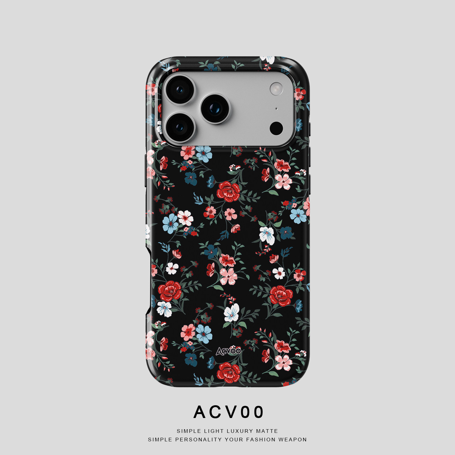 Acvoo复古黑色花卉iPhone17Promax保护16适用于苹果15手机壳14防摔壳13不褪色12环保11可水洗Air全包