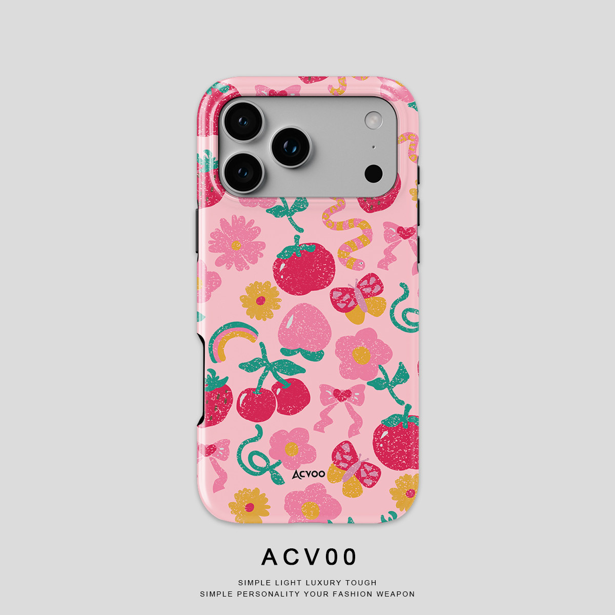 Acvoo樱桃粉色桃子可爱蝴蝶结iPhone17Promax保护15适用于苹果14手机壳13防摔壳12不褪色环保可水洗全包