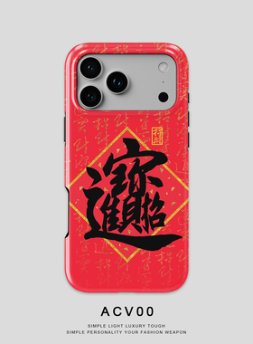 Acvoo招财进宝红色吉祥文字iPhone17Promax保护14适用于苹果13手机壳12防摔壳11不褪色可水洗plus全包