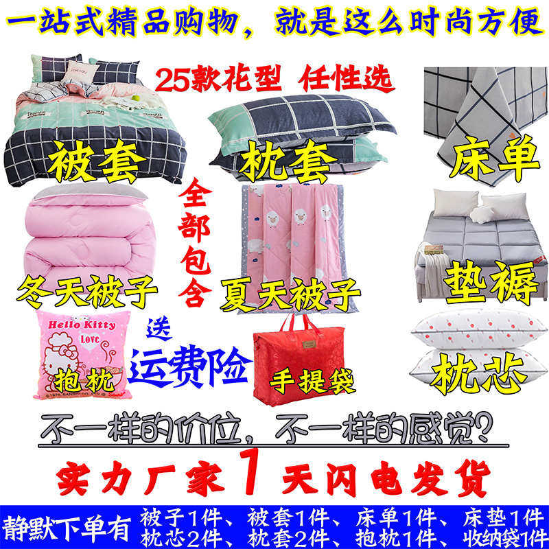 夏天夏凉空调被带套装加厚全单人双人被褥六件冬季套被子床上用品