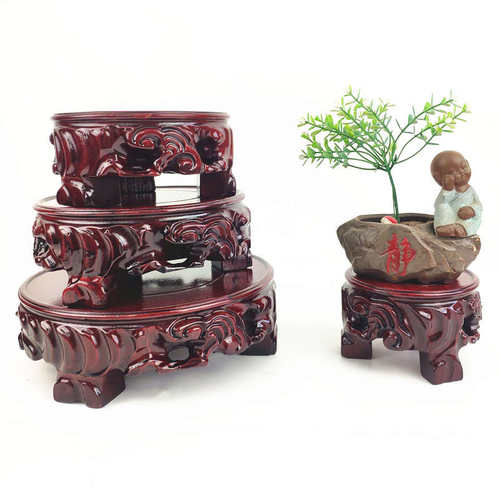 实木圆形奇石底座花瓶鱼缸石头挖新东阳中式托架可槽木雕木摆件托