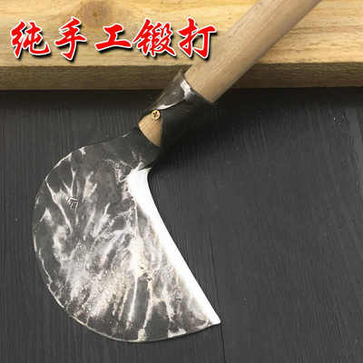 农用镰刀割草刀纯手工锻打镰刀铁匠老式勾刀弹簧钢D刀加厚割菜