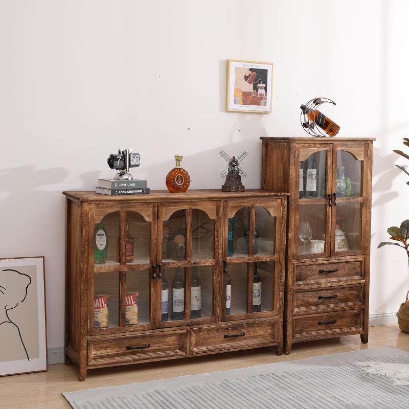 实木餐边柜美式客厅酒水柜新中式复古收纳柜靠墙储物柜展示陈列柜,住宅家具,家用陈列柜,淘宝优惠券,粉丝福利购,淘宝优惠卷