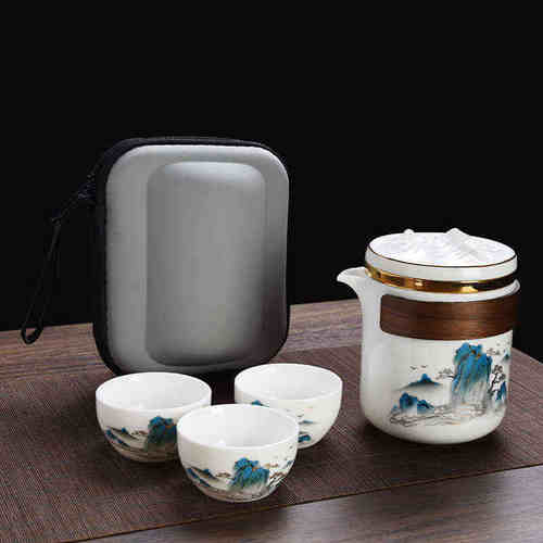 便携式一壶三杯快客杯旅行茶具套装陶瓷功夫茶杯户外家用随身包