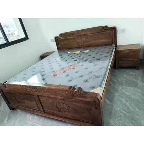 北方老榆木床全实木床单双人床白坯卯榫民宿宿舍卧室现代简约婚床