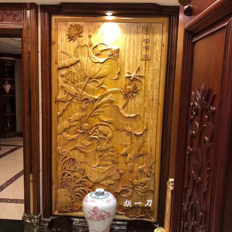 东阳木雕中式客厅隔断背景玄关墙饰实木花格手工雕花红木屏风定