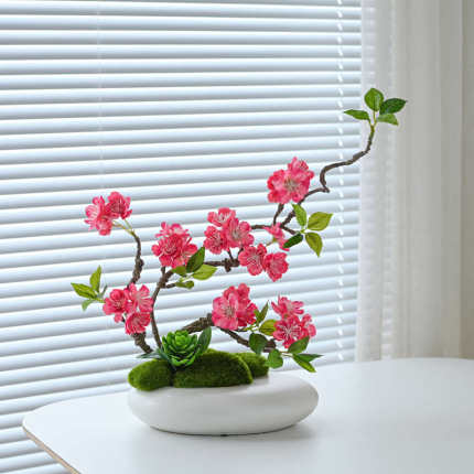 酒店大圆桌中间餐桌花摆花包厢圆形转盘仿真花餐桌上假花中式摆件
