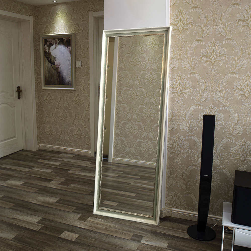 方形超白银镜全身落地壁挂墙棕色绿色仿实木欧式穿衣镜子送货入户