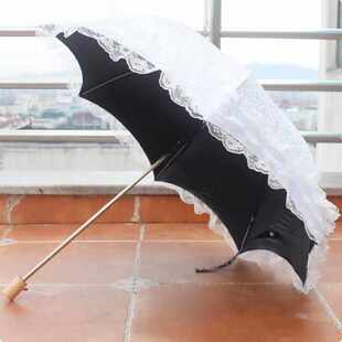 黑胶二折叠双层蕾丝纯白色防紫外线公主伞太阳伞晴雨伞遮阳洋伞