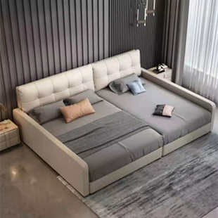 亲子大床二胎现代简约主卧超大双人三人拼接2 2米2 4皮床榻榻米床