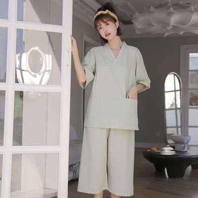 中长款汗蒸服情侣亚麻浴服大码定制按摩养生桑拿服麻家居服足浴