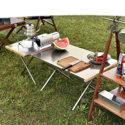 柯曼户外便携小钢桌野餐烧烤桌露营料理桌耐热折叠桌休闲桌子