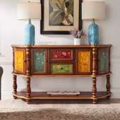 饰桌 墙边台走廊长桌复古台沙发背靠装 欧式 玄关桌台柜半圆实木美式