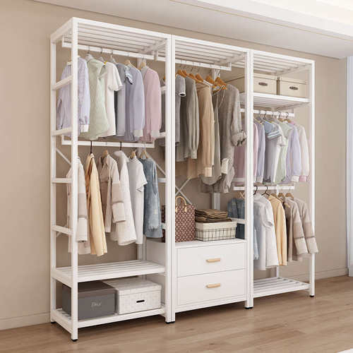 步入式金属衣帽间挂衣架组合衣柜衣帽架双层置物架卧室落地开放式