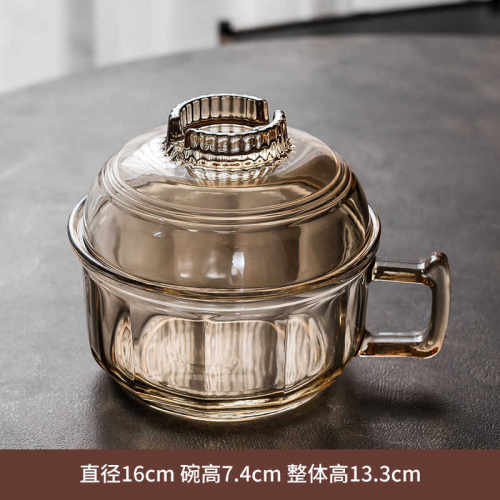 玻璃饭盒日式泡面碗带盖碗带手柄大号家用沙拉碗学生宿舍拉面碗
