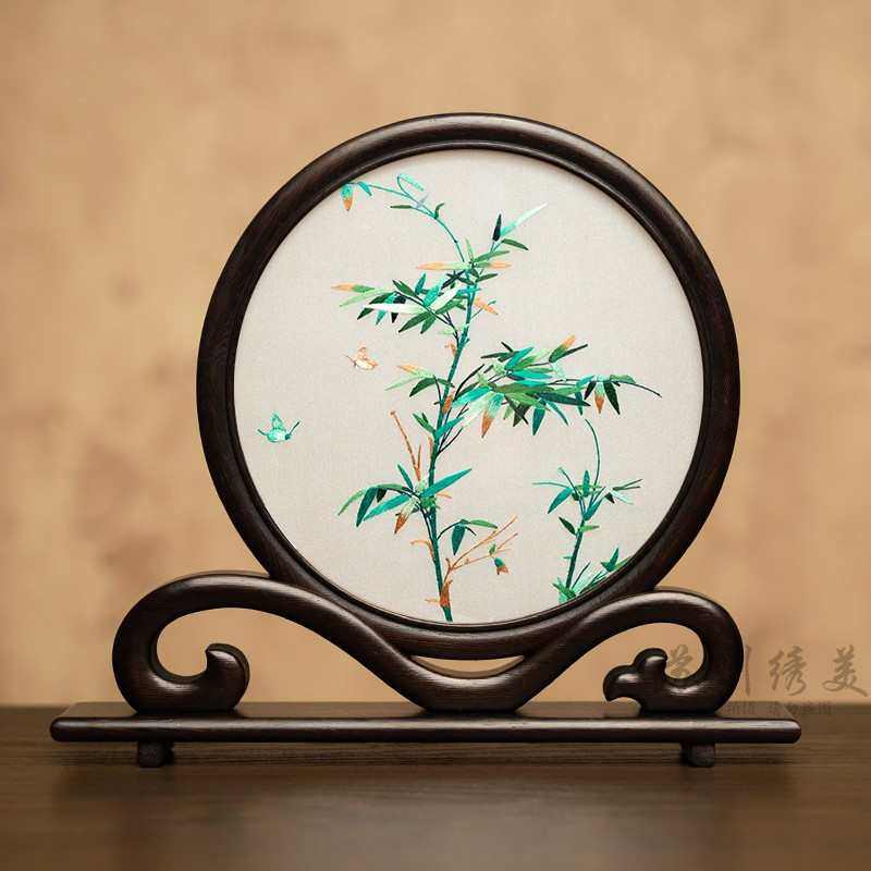 苏州古风特色中国手工摆绣刺绣双面绣装饰台送商务礼品摆件老美