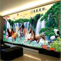 迎客松八駿馬新品十字繡2024新款馬到成功客廳山水畫流水生財刺