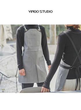 黑色灰色牛仔工作围裙咖啡师背带裙花艺园艺餐厅发型师工作服lo