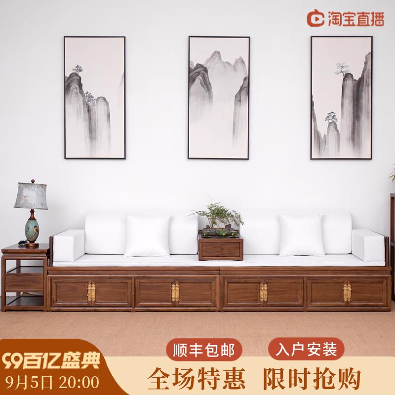 老榆木罗汉床箱体式实木塌禅意罗汉塌客厅沙发床榻榫卯新中式家