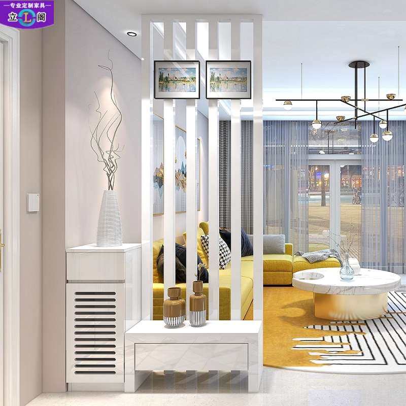 现代简约客厅屏风隔断玄关柜 进门换鞋柜 门厅白色烤漆装饰柜定制