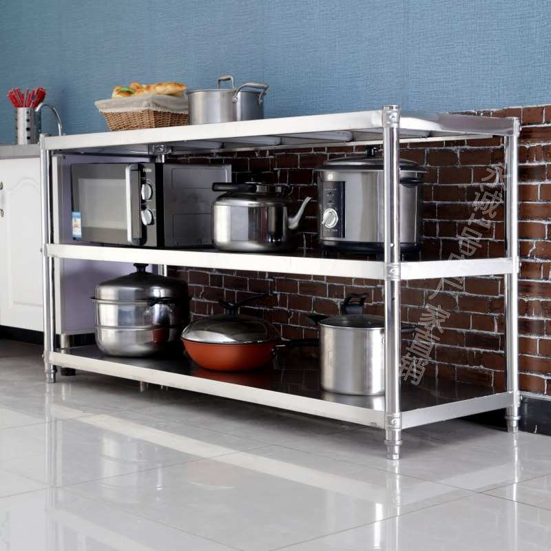 加厚不锈钢厨房置物架层架3层烤箱架微波炉架三层落地整理收纳