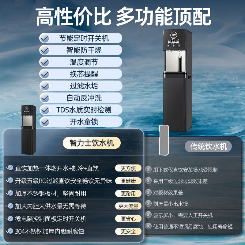 净水器家用商用直饮机自来水过滤加热一体RO反渗透管线机立式冷