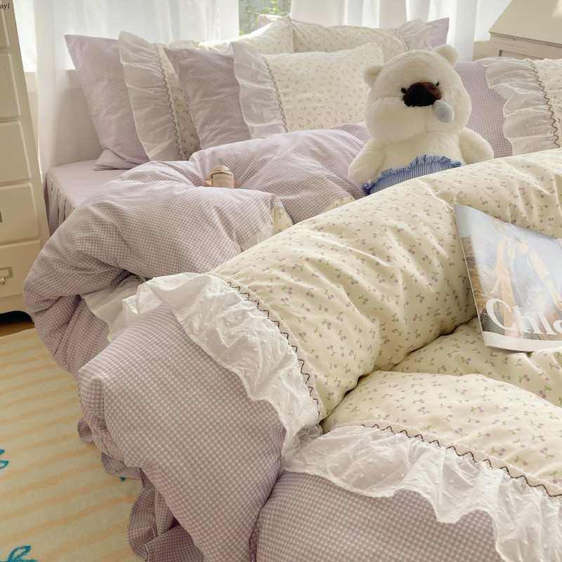 韩式小樱桃全棉四件套100纯棉少女公主风被套床单三件套床上用品4