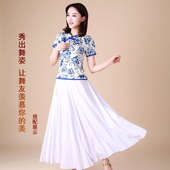 花竹蝶广场舞舞裙舞蹈长裙交谊舞跳舞半身裙演出服红色裙子大摆裙