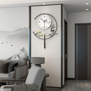 新中式钟表挂钟客厅大气挂表餐厅创意时尚简约现代静音时钟挂墙上