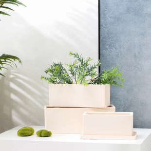 新疆包邮素烧白陶土长方形花盆肉吸水带可手绘透气绿组合植托盘多