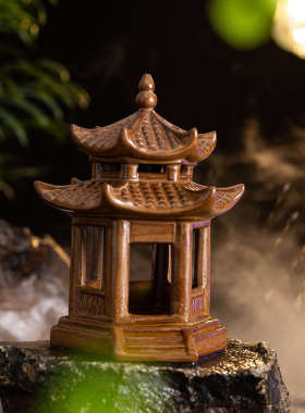 创意中式六角凉亭小摆件陶瓷小亭子盆景假山鱼缸造景桌面家居饰品