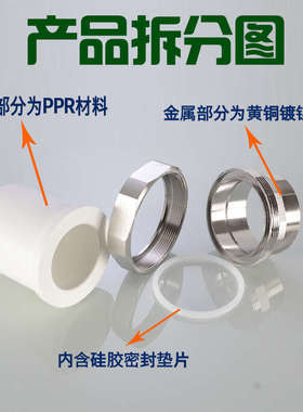 50PPR外丝活接1.2寸40内丝铜活接1.5寸63/75/110工程管道配件管件