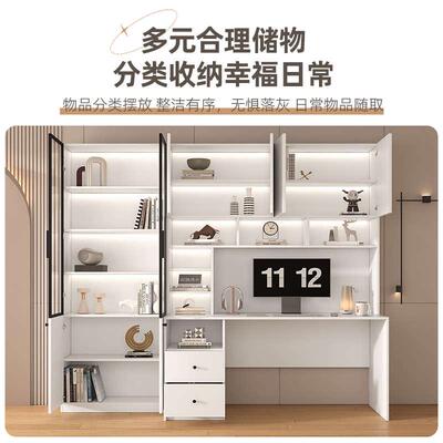 书桌书架一体桌子实木家用电脑桌带书柜组合学生写字桌简易办公桌
