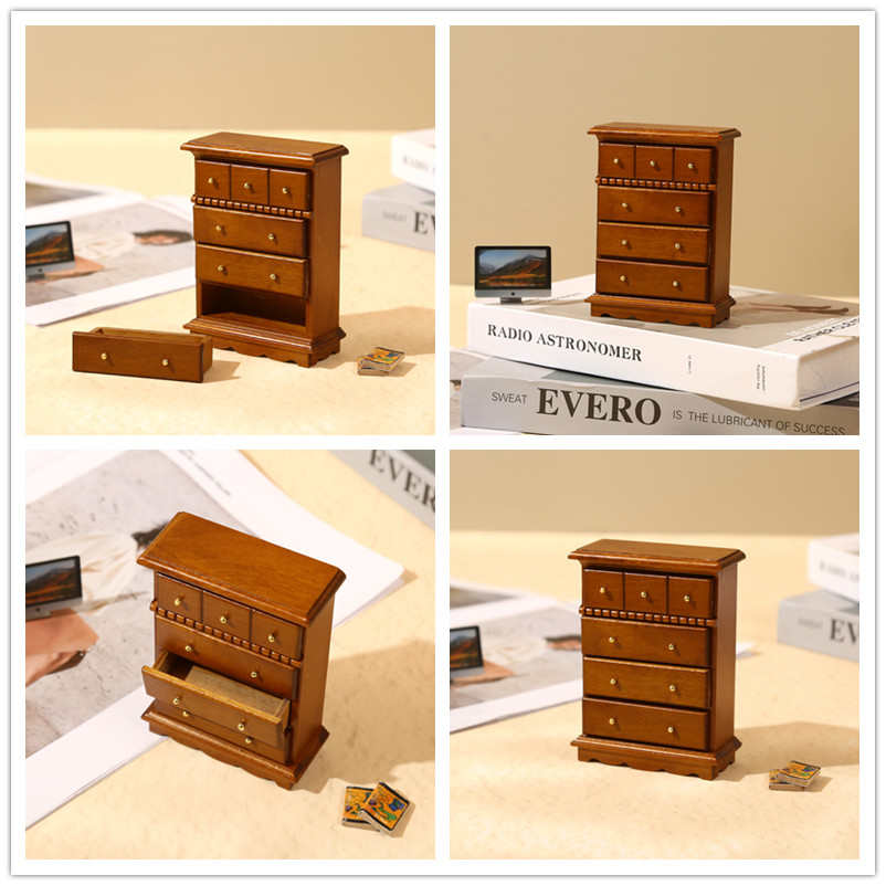 胡桃木色柜子微缩家具模型12分娃屋迷你中式书柜橱柜客厅场景摆