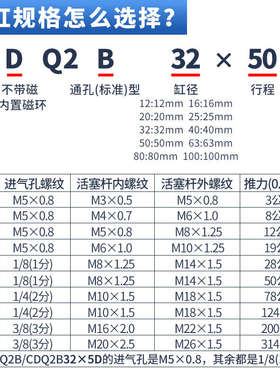四角薄型气缸内牙外牙不带磁CQ2B/CDQ2B-12/16/20/25/32/40-D/DM