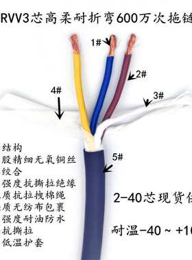 TRVV高柔性拖链电缆2 3 4芯 0.75 1.0 1.5 2.5 4平方耐油雕刻机线