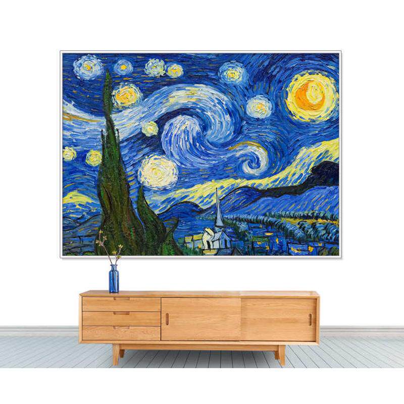 星空梵高油画大型自粘背景墙贴墙纸墙壁画客厅贴纸壁纸卧室电视