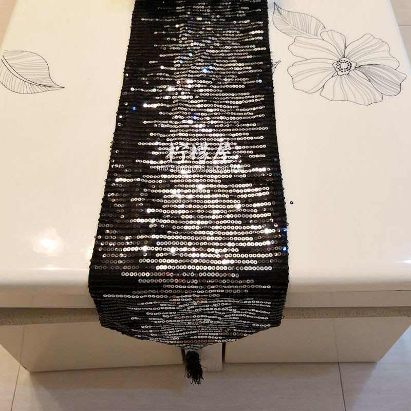 现代欧式亮片桌旗时尚布样板间茶几/黑色简约饰品餐桌银色红色
